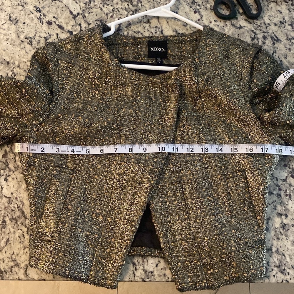 Xoxo metallic gold black tweed crop blazer Large L - Picture 9 of 13